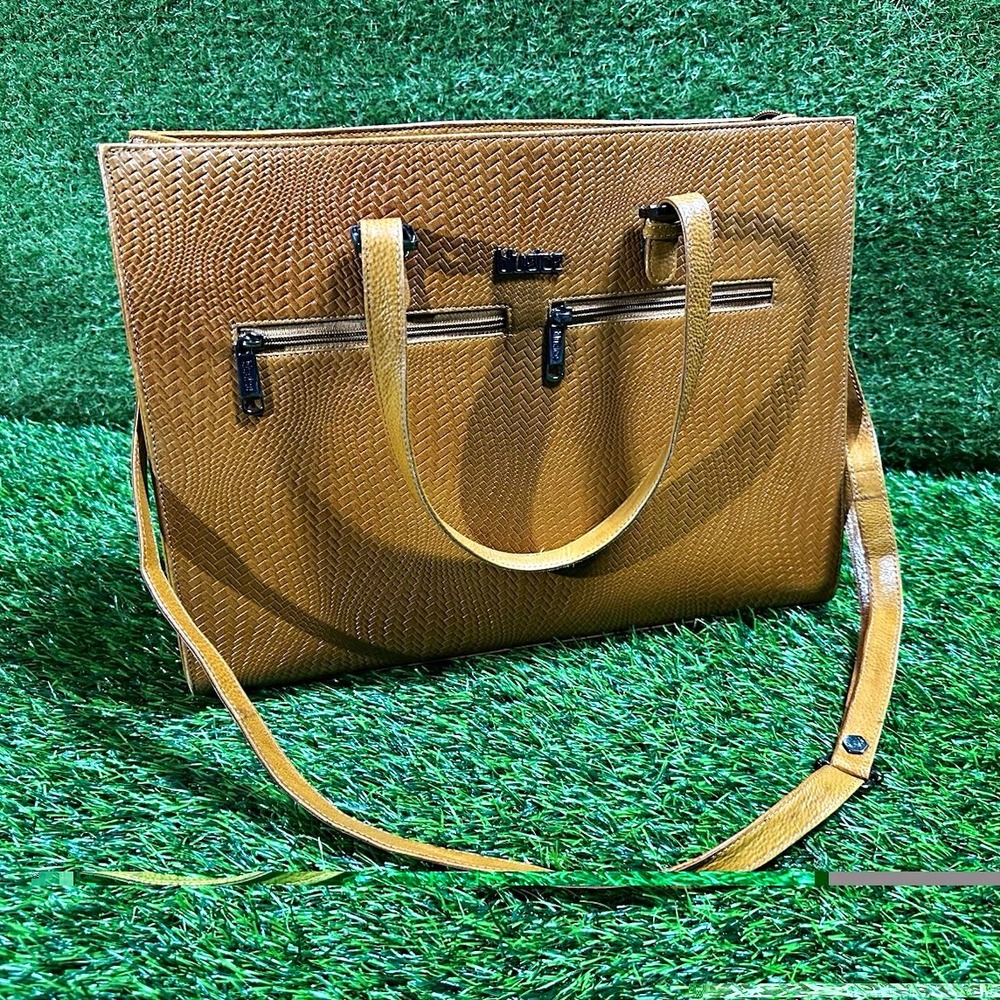 Blueice Genuine Leather Woven Tan Brown Large Shoulder Tote Handbag